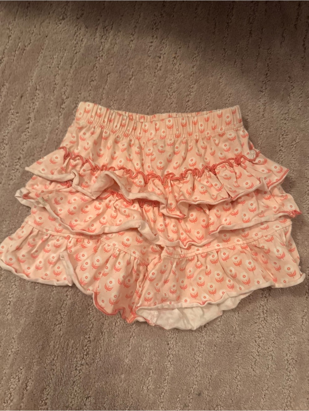 Girls Pink Tiered Ruffle Skirt with Coral Motif